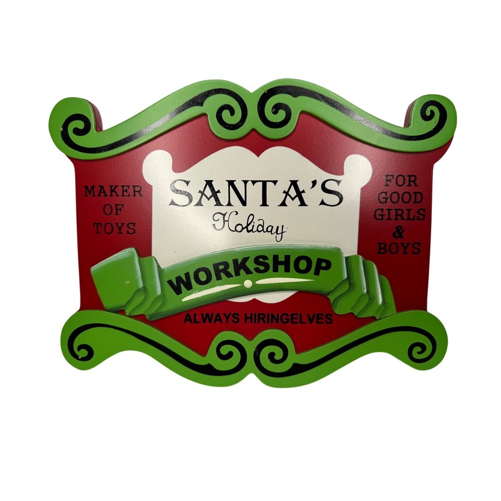Santas Holiday Workshop Wooden Sign Christmas Decor Red Green North Pole Prop‎